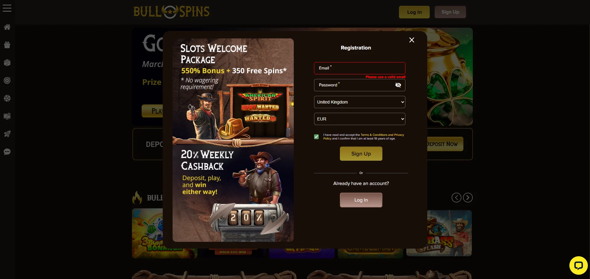 Bullspins Sign Up