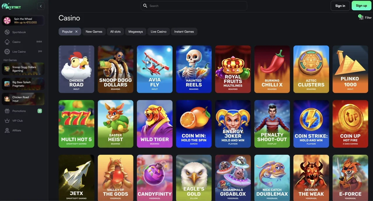 mystbet casino not on gamstop games